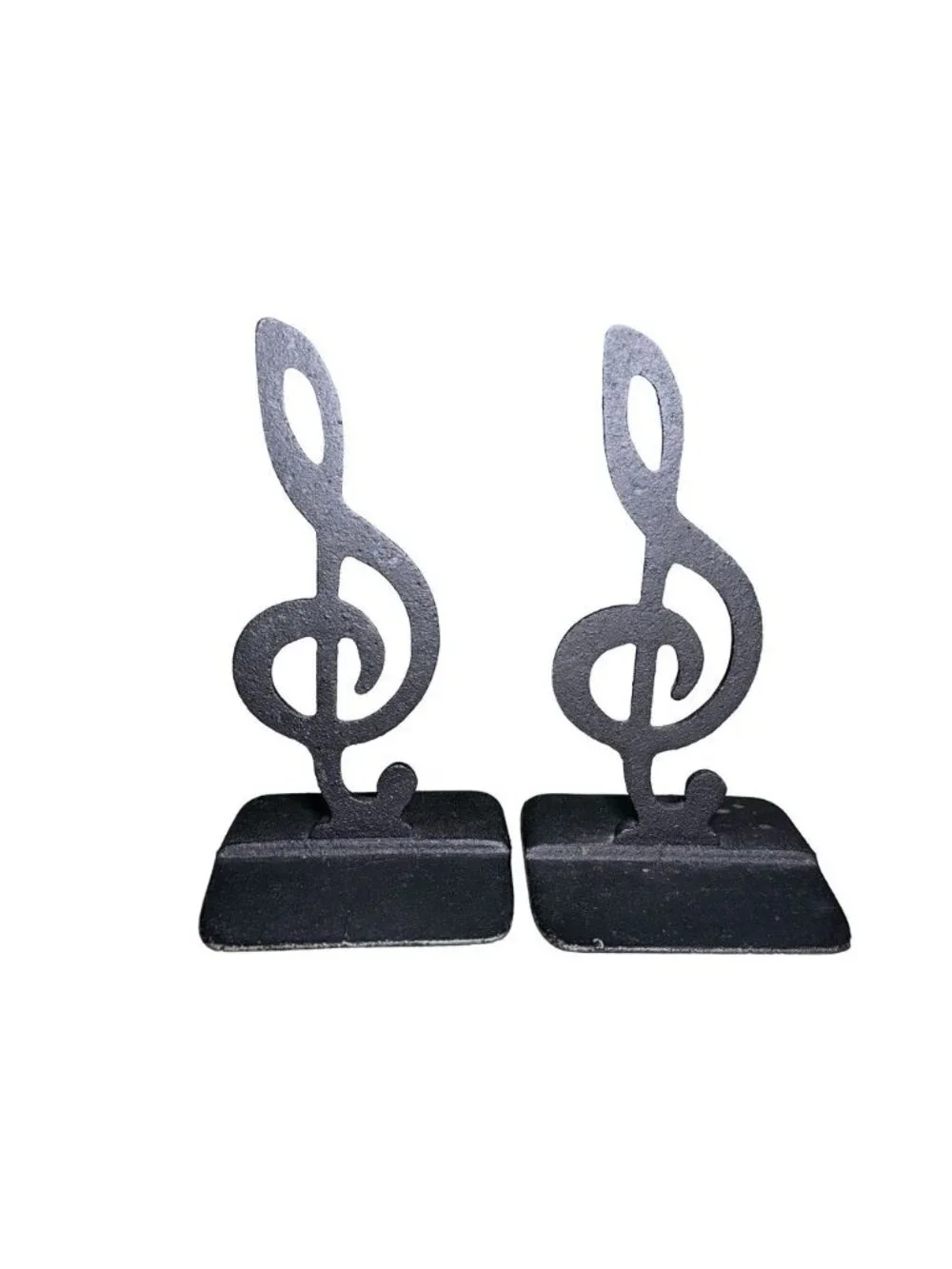 Vintage Musical Treble Clef Cast Iron Bookends Black 6.5